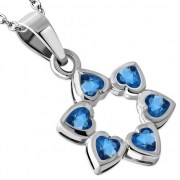 Heart Shape Blue CZ Star David Pendant, p410